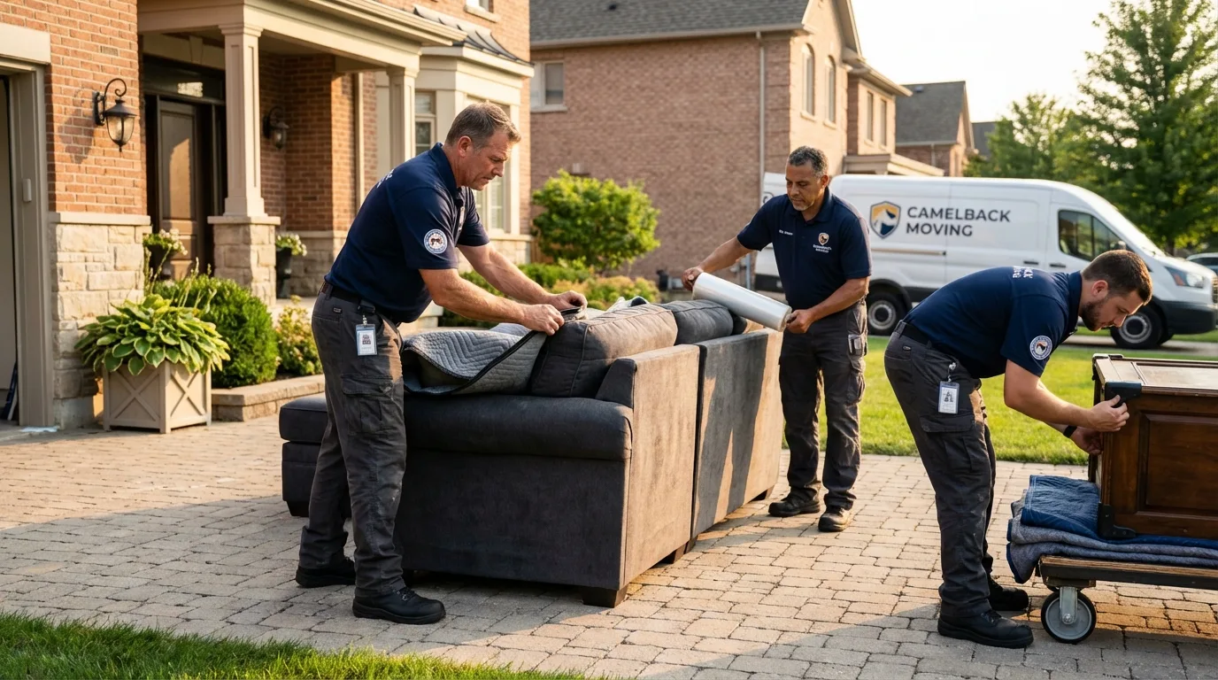 Large estate moving crew wrapping furniture in Creighton, NE